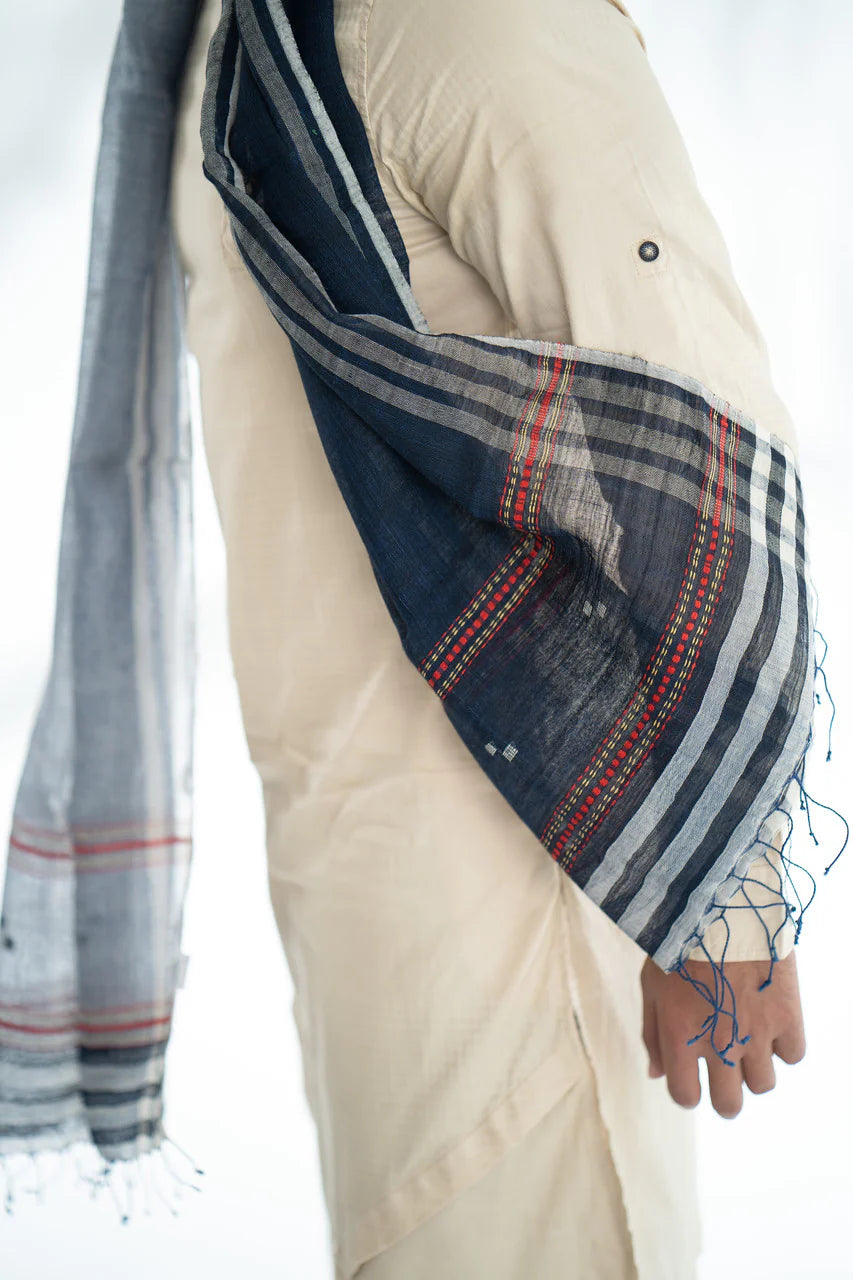 Handwoven Cotton Linen Stole with Multi-Color Patterns | Inez Handwoven Cotton Linen Stole - Multi Color