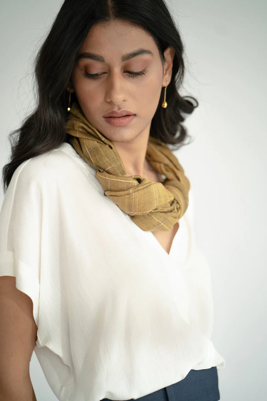 Handwoven Cotton Stole - Brown and Gold | Gilded Handwoven Cotton Stole - Brown