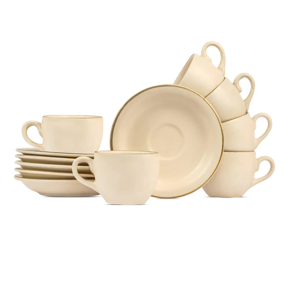 Off White Ceramic Tea Set | Handmade 24K Gold Ceramic Tea Set of 15 pcs