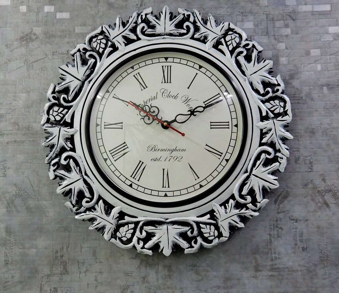 Whitewashed Round Wooden Wall Clock
