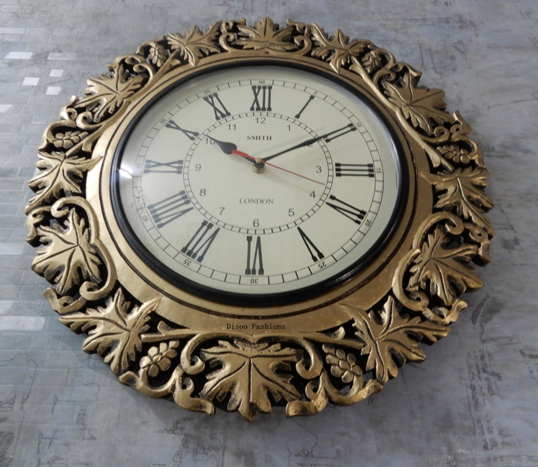 Elegant Golden Grapevine Analog Wall Clock