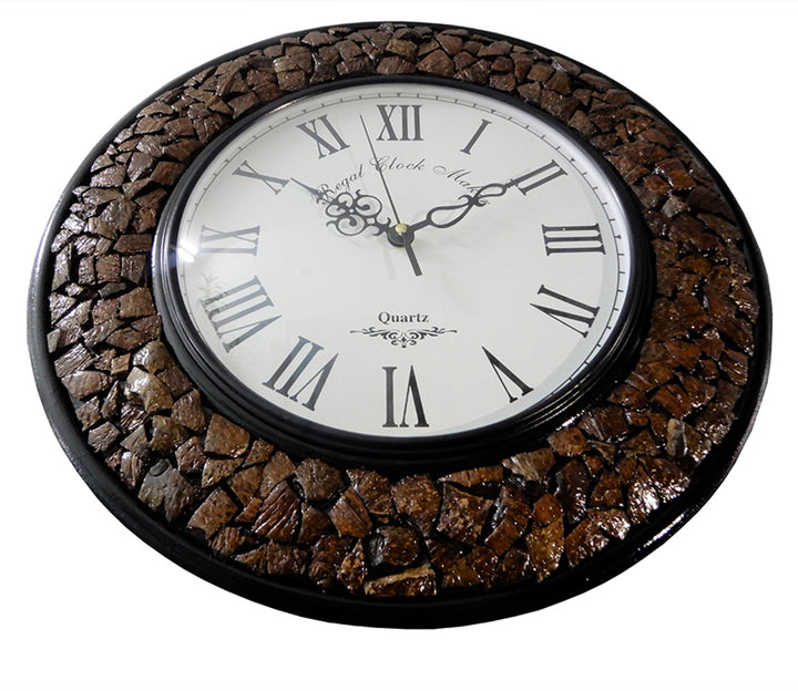 Brown Coconut Shell Round Wall Clock