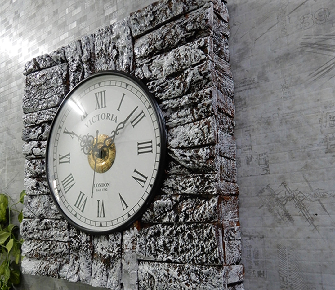 White Distressed Square Wall Clock