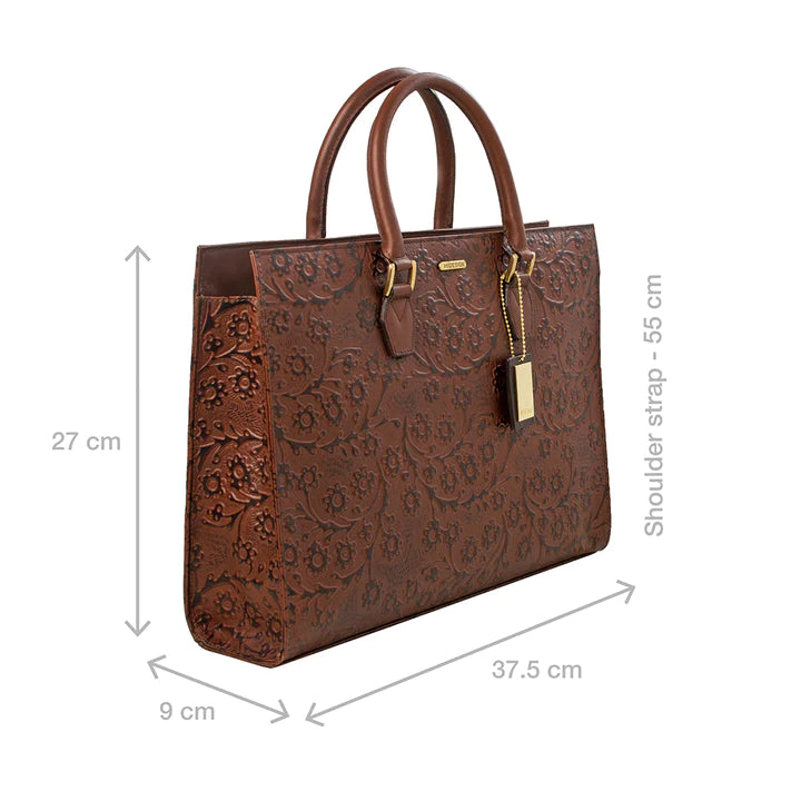 Brown Leather Laptop Bag | Classic Flower Embossed Laptop Bag
