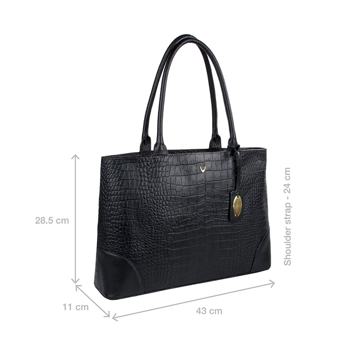 Black Leather Tote Bag | Black Croco Tote Bag