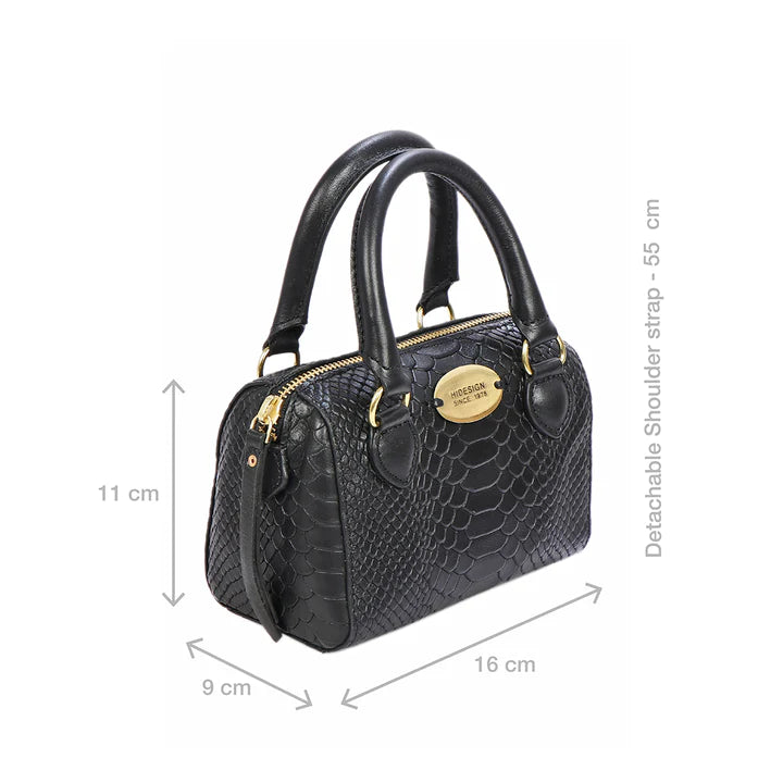 Black Leather Sling Bag | Chic Croco-Embossed Mini Sling Bag