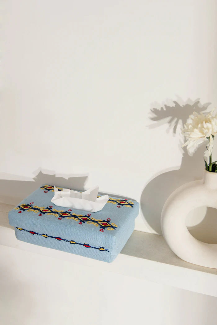 Handwoven Cotton Tissue Box - Blue | Amelia Handwoven Tissue Box - Blue