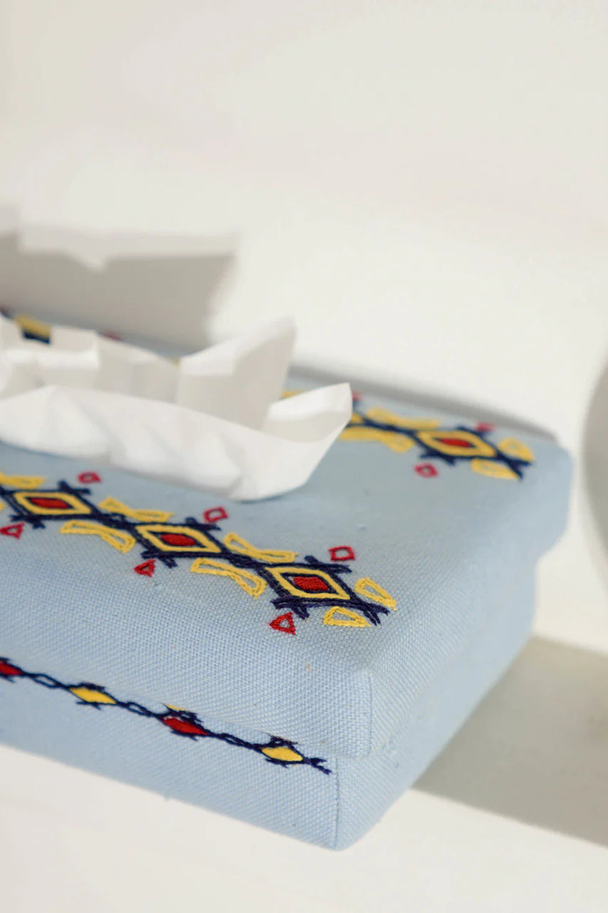 Handwoven Cotton Tissue Box - Blue | Amelia Handwoven Tissue Box - Blue