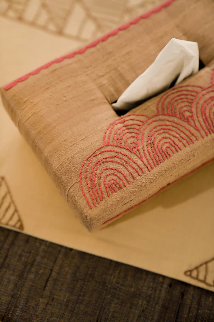 Handwoven Pink Silk Tissue Box | Bev Handwoven Tissue Box - Onion Pink