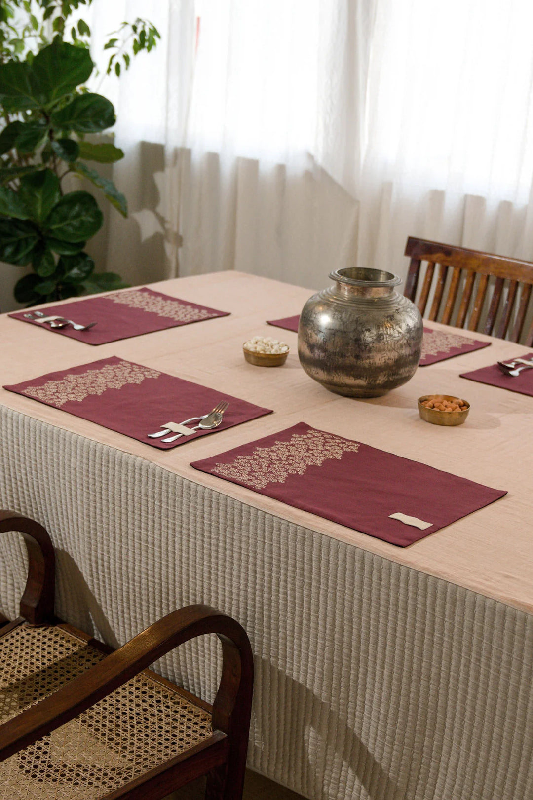 Adonis Inspired Greek Mythology Table Mats | Adonis Handwoven Table Mats Set of 6 Pcs - Maroon