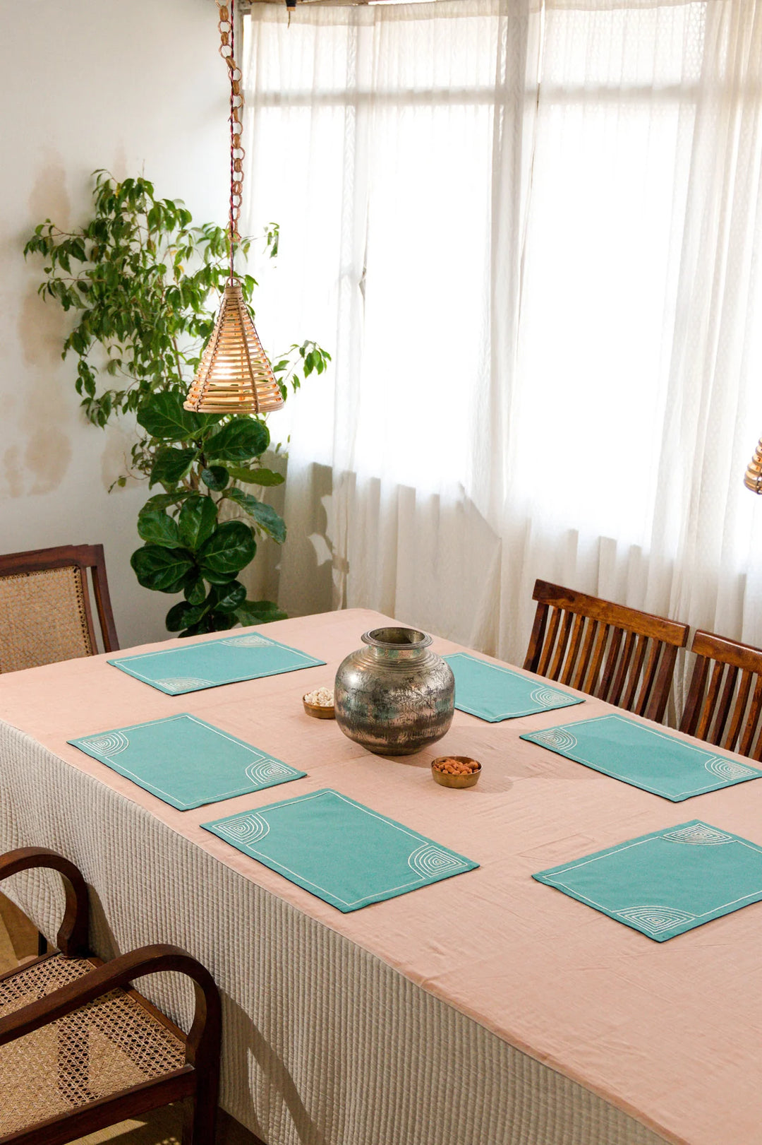 Blue Cotton Table Mats, Set of 6 | Doris Handwoven Table Mats - Set Of 6 Pcs - Blue