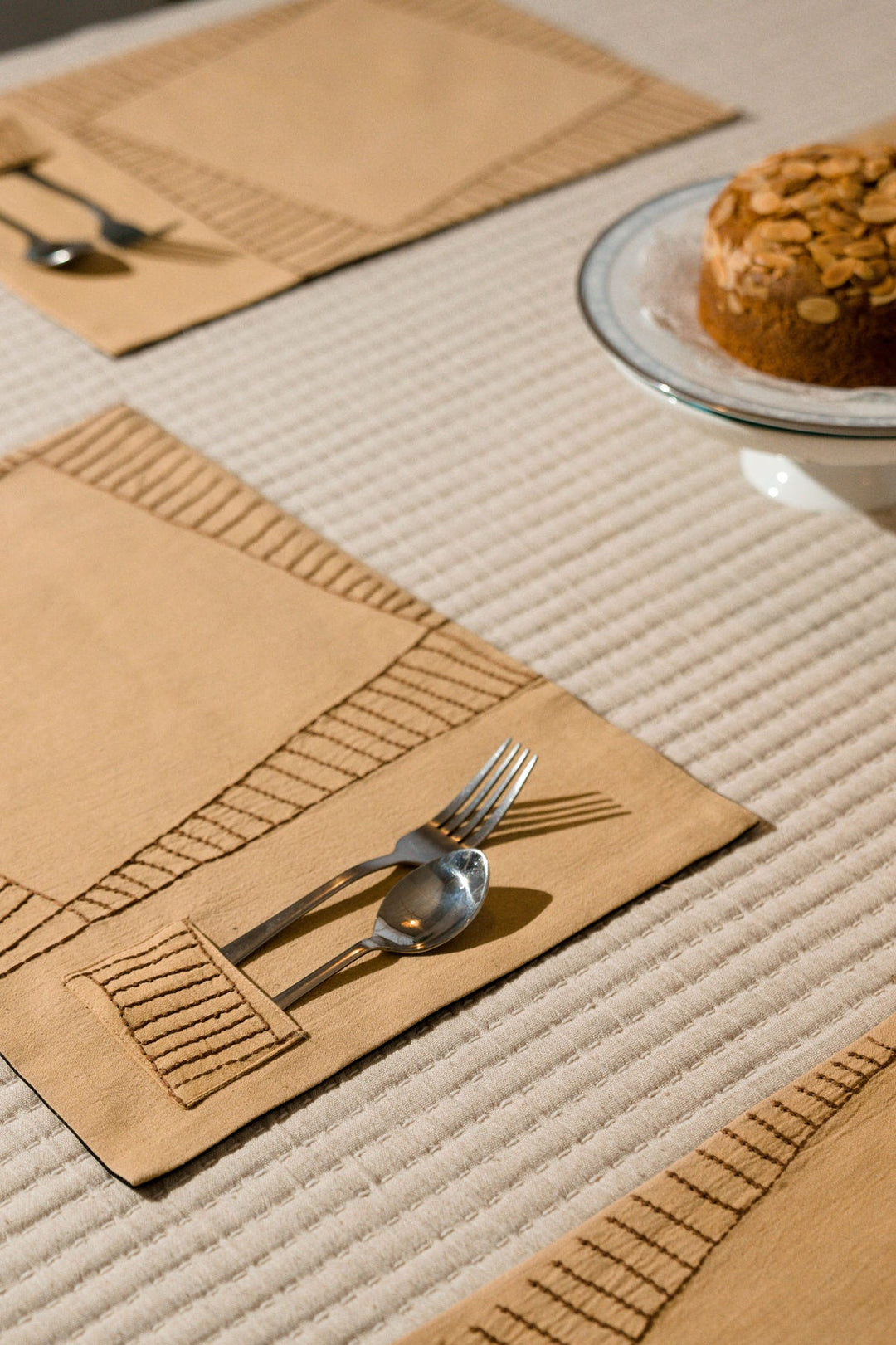 Brown Embroidered Table Mats - Set of 6 | Pegasus Handwoven Table Mats - Set Of 6 Pcs - Brown
