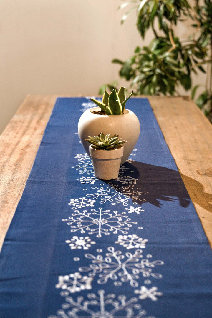 Blue Floral Table Runner - Handwoven Japanese Design | Thales - Handwoven Table Runner - Blue