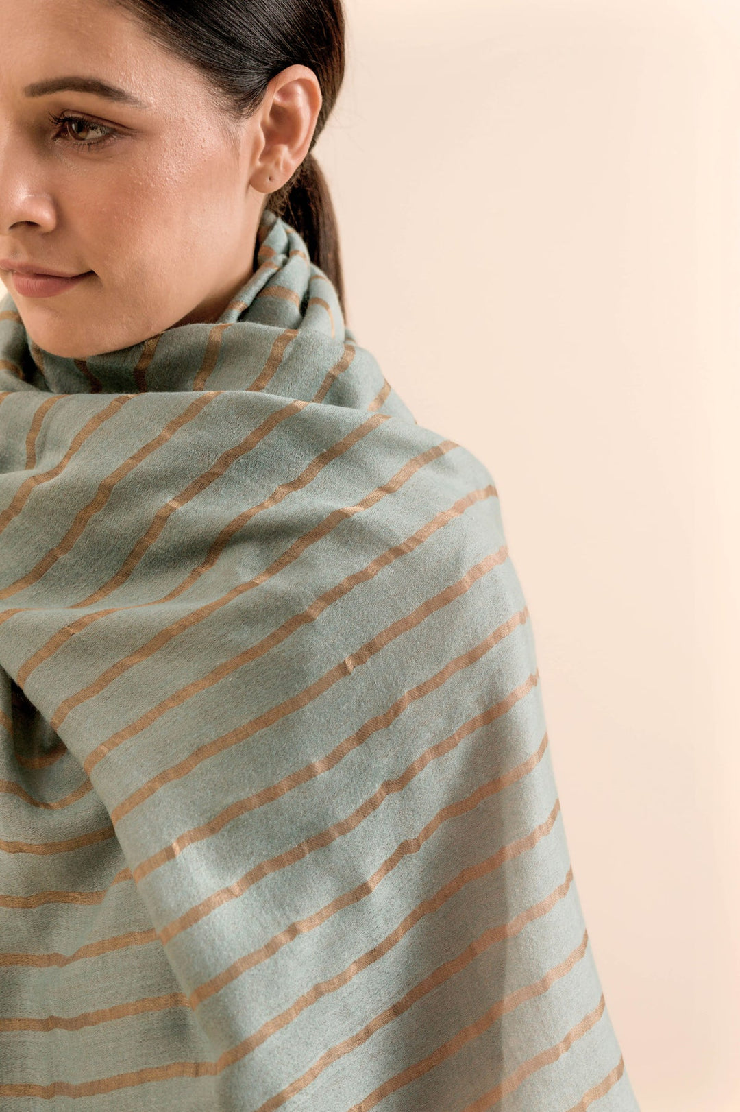 Gray and Gold Handwoven Cashmere Stole | Charis Soft Cashmere Stole - Gray & Gold