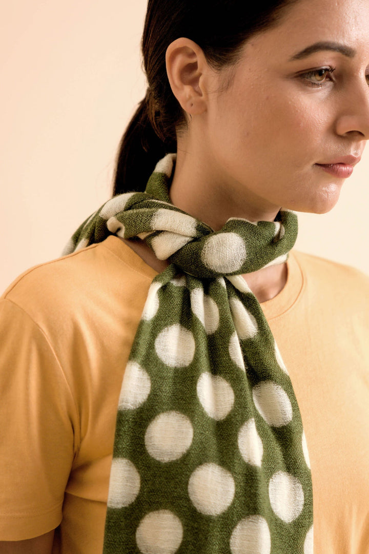 Green Cashmere Polka Dot Stole | Ailin Soft Cashmere Stole - Green