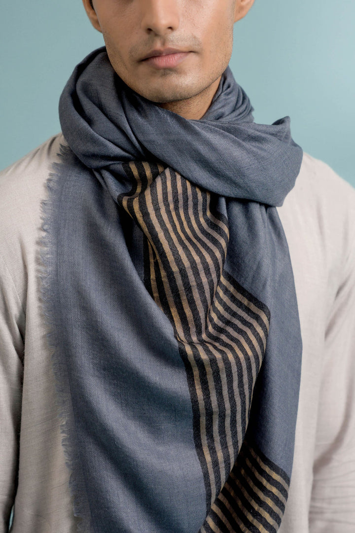 Neutral Gray Cashmere Stole with Zaree Strips | Jyn Soft Cashmere Stole - Neutral Gray