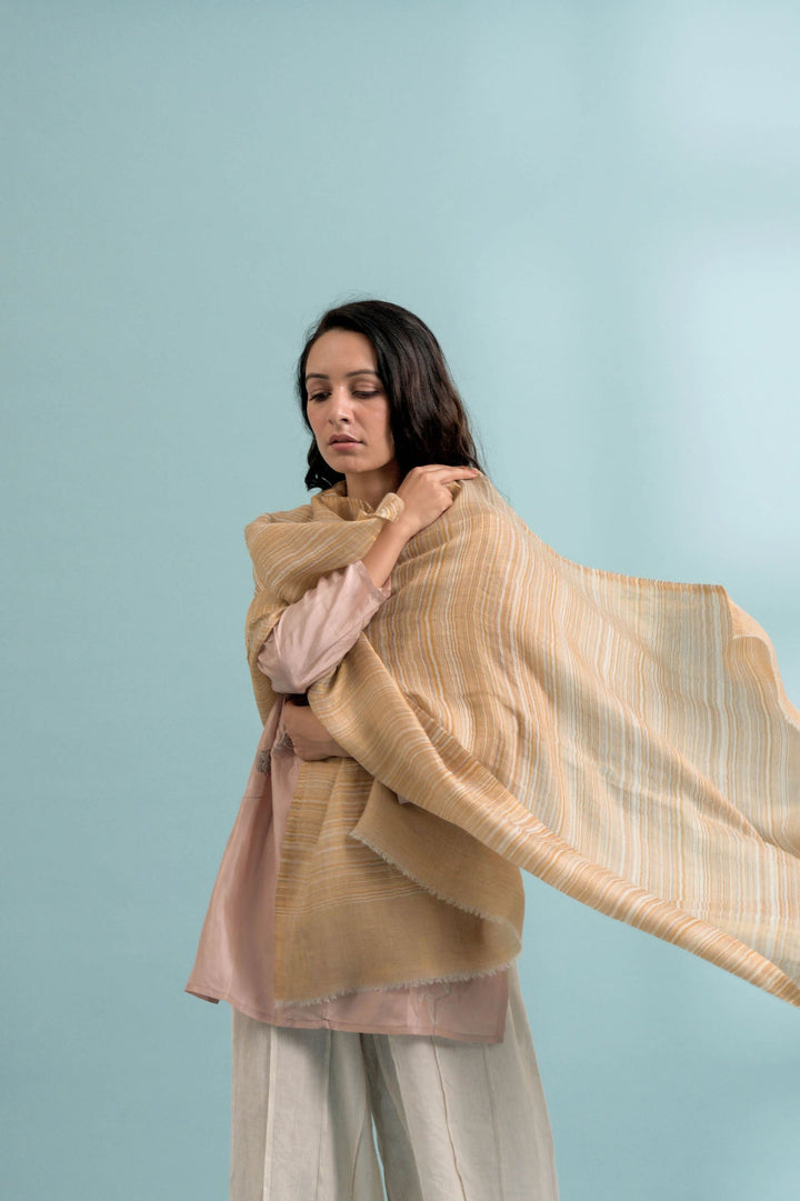 Soft Cashmere Stole with Zaree Border - Dry Clean Only | Davy Soft Cashmere Stole - Gold