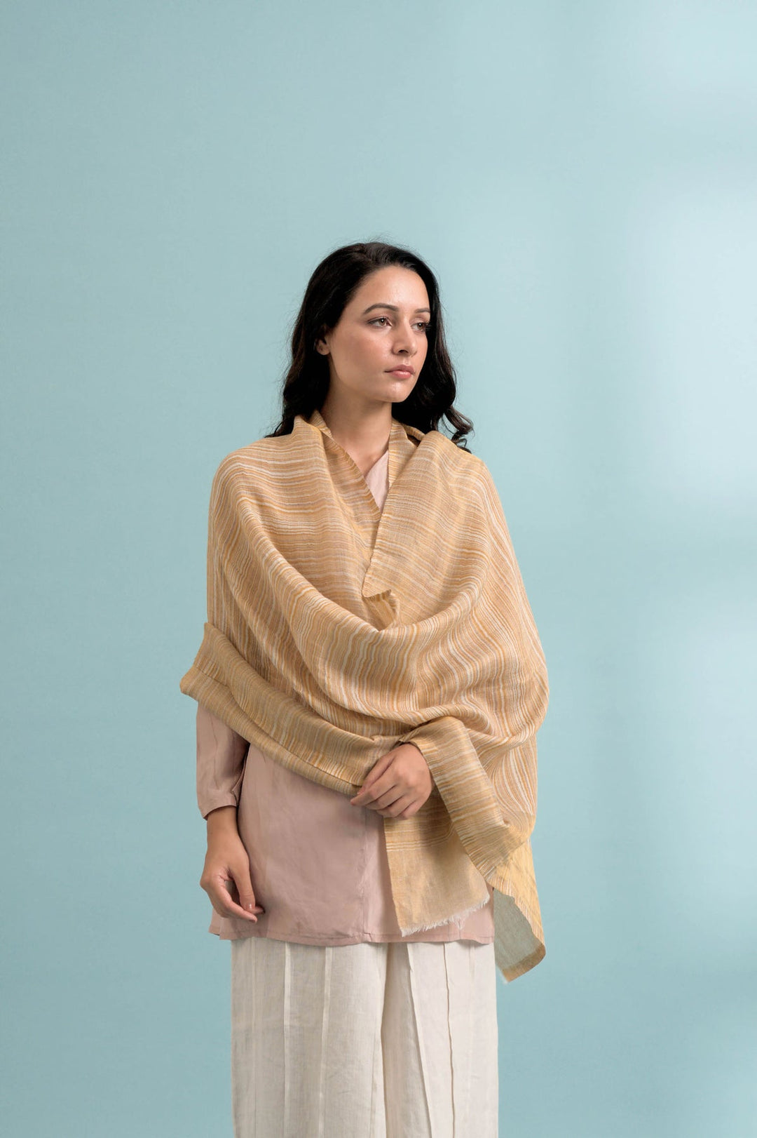 Soft Cashmere Stole with Zaree Border - Dry Clean Only | Davy Soft Cashmere Stole - Gold