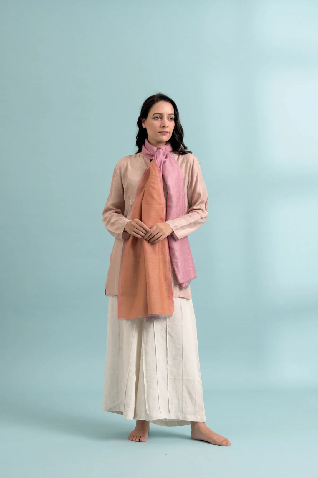 Soft Cashmere Stole - Pink and Orange | Rosado Handwoven Soft Cashmere Stole - Orange & Pink