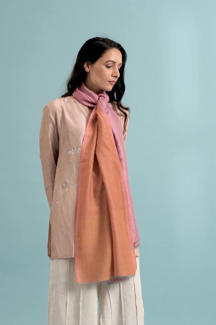 Soft Cashmere Stole - Pink and Orange | Rosado Handwoven Soft Cashmere Stole - Orange & Pink