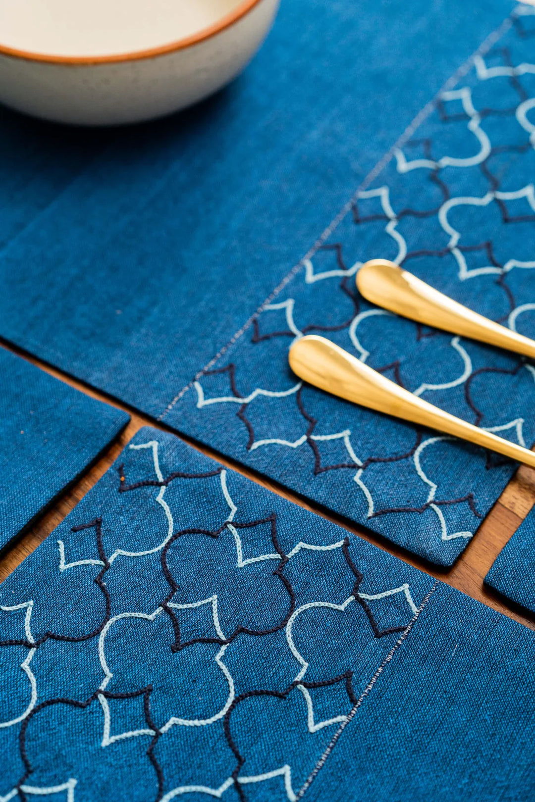 Blue Cotton Table Mats Set | Aoi Yugure Handwoven Table Mat set of 8 Pcs - Blue