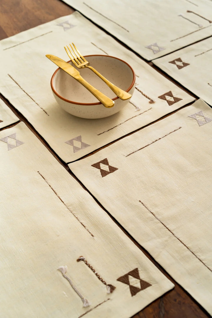 Set of 6 Handwoven Cotton Table Mats | Sokoban Handwoven Table Mats Set Of 6 Pcs - Off White