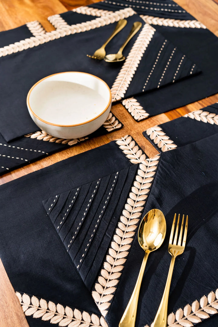 6-Piece Black Handwoven Table Mats Set | Kotinos Handwoven Table Mats Set Of 6 Pcs - Black