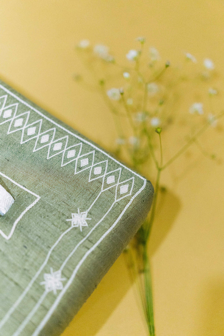 Green Handwoven Embroidered Tissue Box | Peristyle Handmade Tissue Box - Clay Green