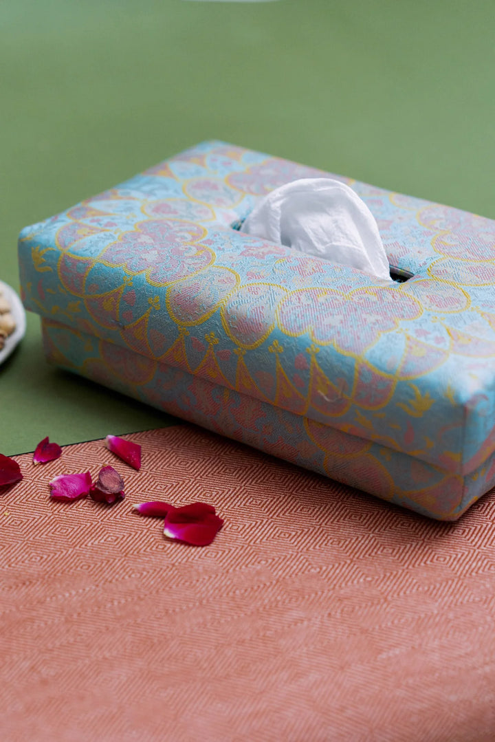 Blue Handwoven Silk Tissue Box | Isabeau Handmade Tissue Box - Blue