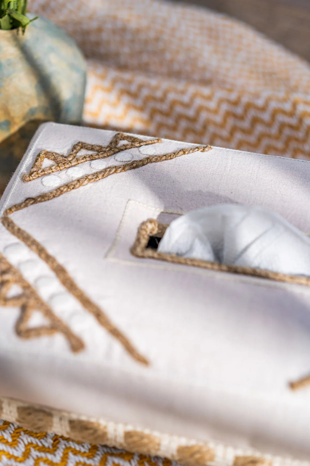 Artistic Handwoven Cotton Tissue Box | Sheba Hand Woven Cotton Tissue Box - White