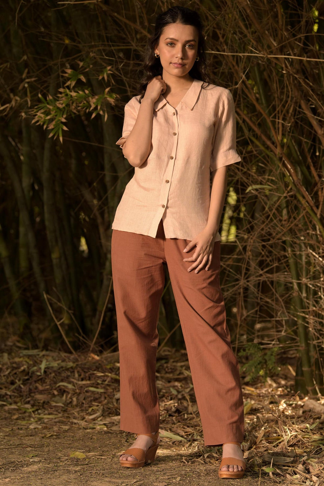 Terracotta Khadi Cotton Trousers | Kia Handwoven Trousers - Terracotta
