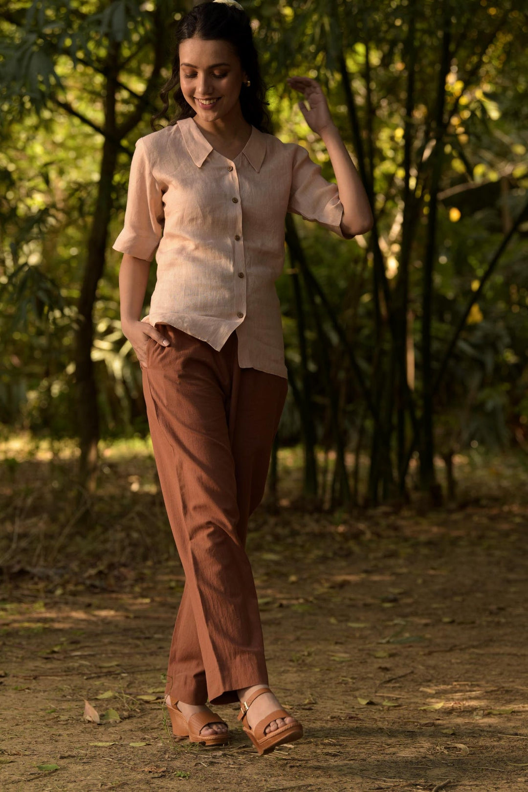Terracotta Khadi Cotton Trousers | Kia Handwoven Trousers - Terracotta