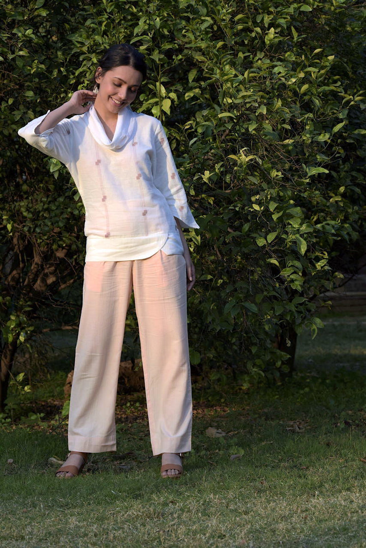 Cotton Cantaloupe Trousers with Side Pocket | Ena Handwoven Trousers - Cantaloupe
