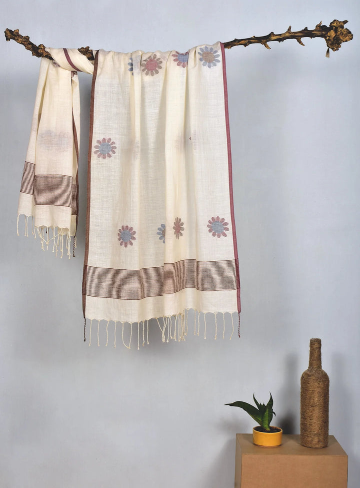Handwoven Cotton Stole - Elegant and Versatile | Arcadia Handwoven Cotton Stole - Off-White