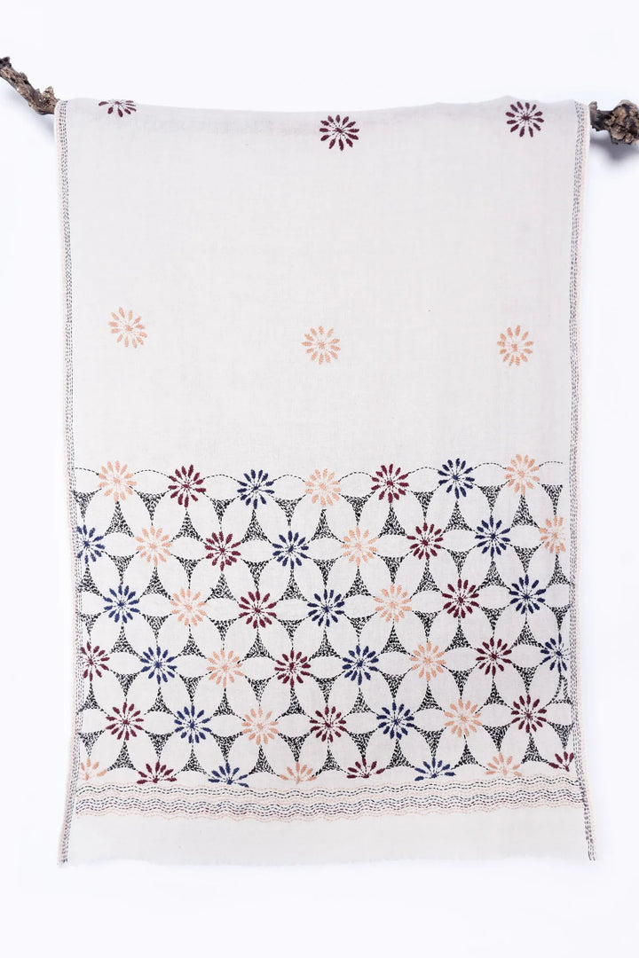 Floral Embroidered Cashmere Stole | Yudelle Handwoven Soft Cashmere Stole - Multi Color