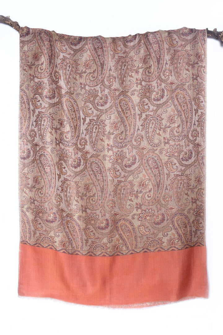 Kashmiri Jamawar Print Cashmere Stole | Abeila Soft Cashmere Stole - Saffron