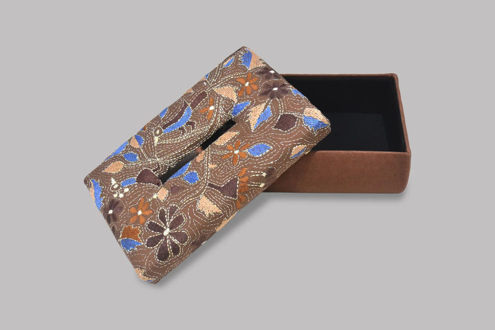Floral Design Handwoven Tissue Box | Aiyana - Hand Woven Tissue Box - Brown