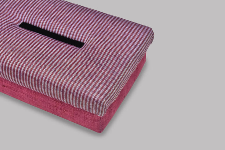 Striped Silk Tissue Box in Red & Off White | Titian Tissue Box - Red & Off White
