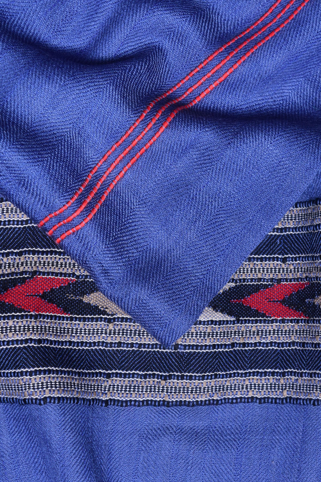 Blue Cashmere Stole with Hand Embroidery | Sisko Handwoven Soft Cashmere Stole - Blue