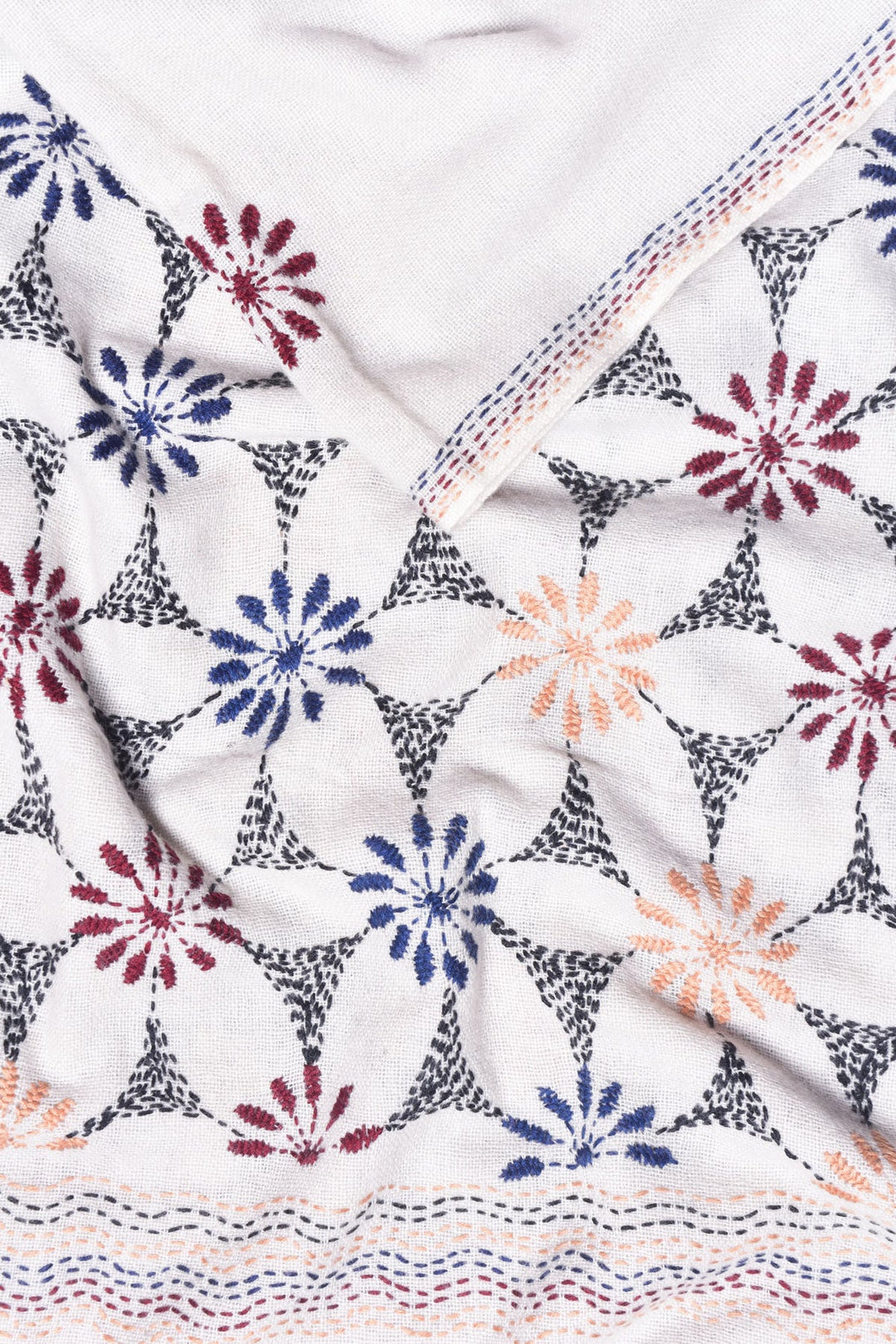 Floral Embroidered Cashmere Stole | Yudelle Handwoven Soft Cashmere Stole - Multi Color