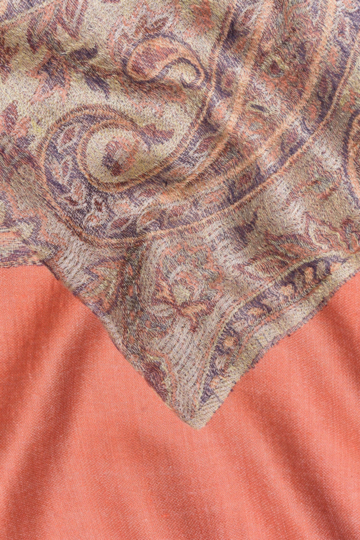 Kashmiri Jamawar Print Cashmere Stole | Abeila Soft Cashmere Stole - Saffron