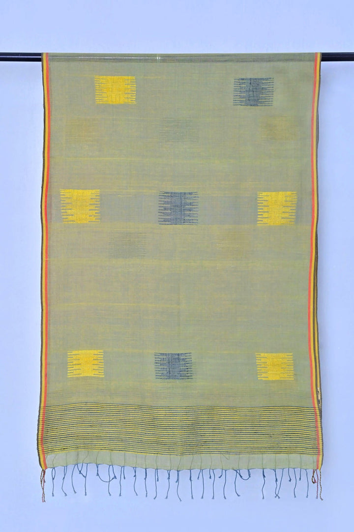 Handwoven Cotton Silk Stole with Vibrant Jamdani Artwork | Cargado Handwoven Cotton Silk Stole - Multi Color