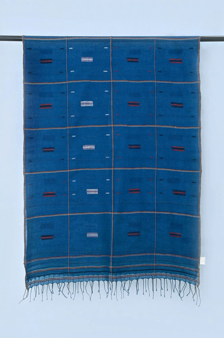 Blue Cotton Stole with Jamdani Design | Compeer Hand-Woven Cotton Stole - Blue
