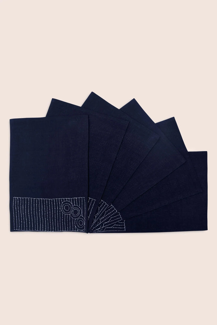 Black Cotton Table Mats Set of 6 | Friede Handwoven Table Mats Set Of 6 Pcs - Black