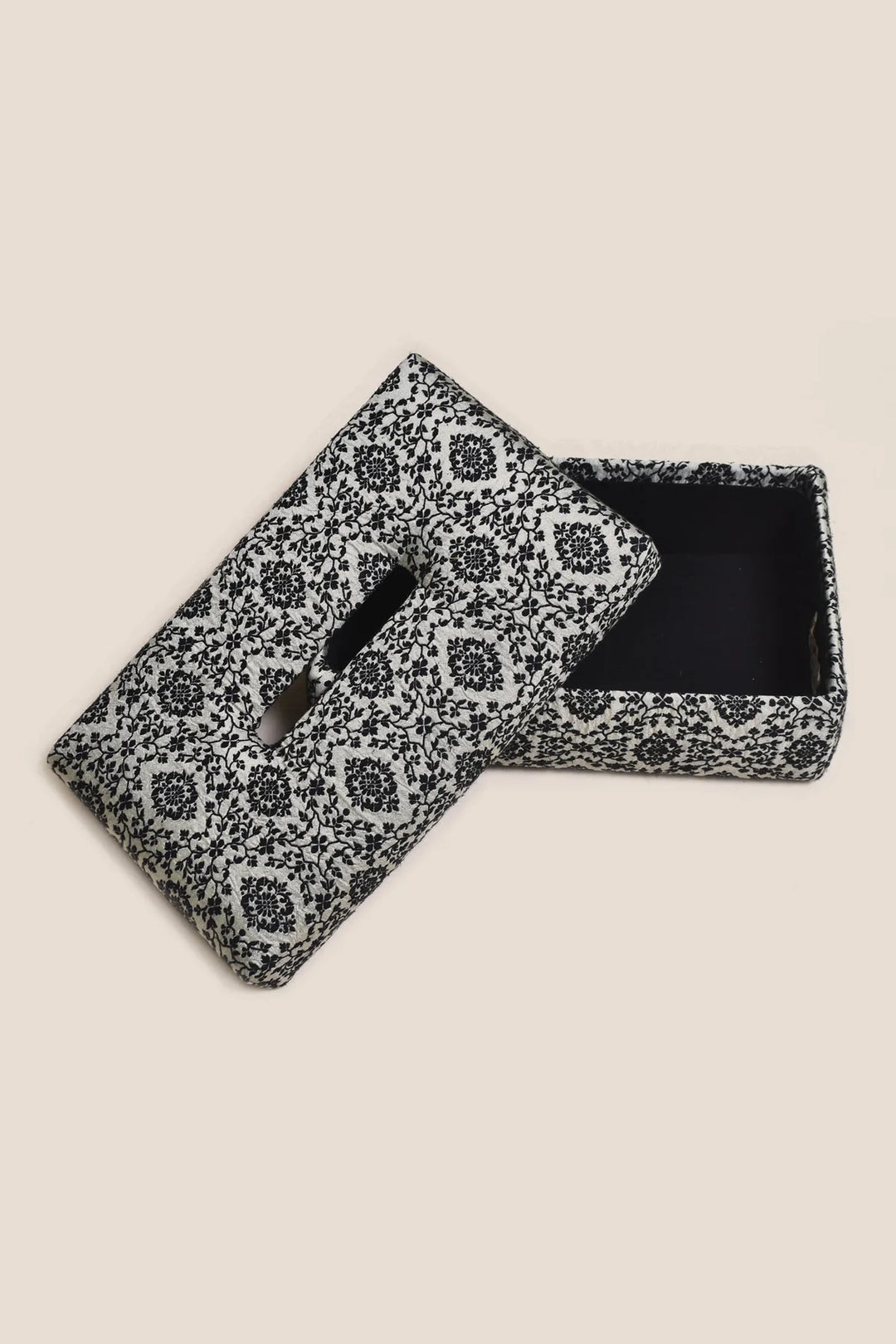 Silk and Cotton Tissue Box Cover | Oculus Handmade Tissue Box - White & Black
