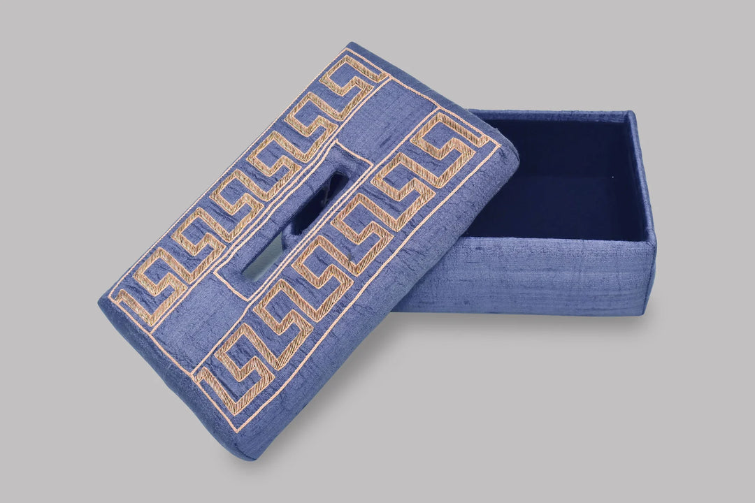 Blue Silk Tissue Box | Demelza Handmade Tissue Box - Blue