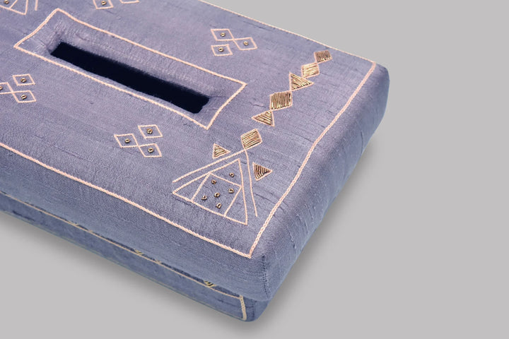 Blue Silk Tissue Box | Ferelith Tissue Box - Gray