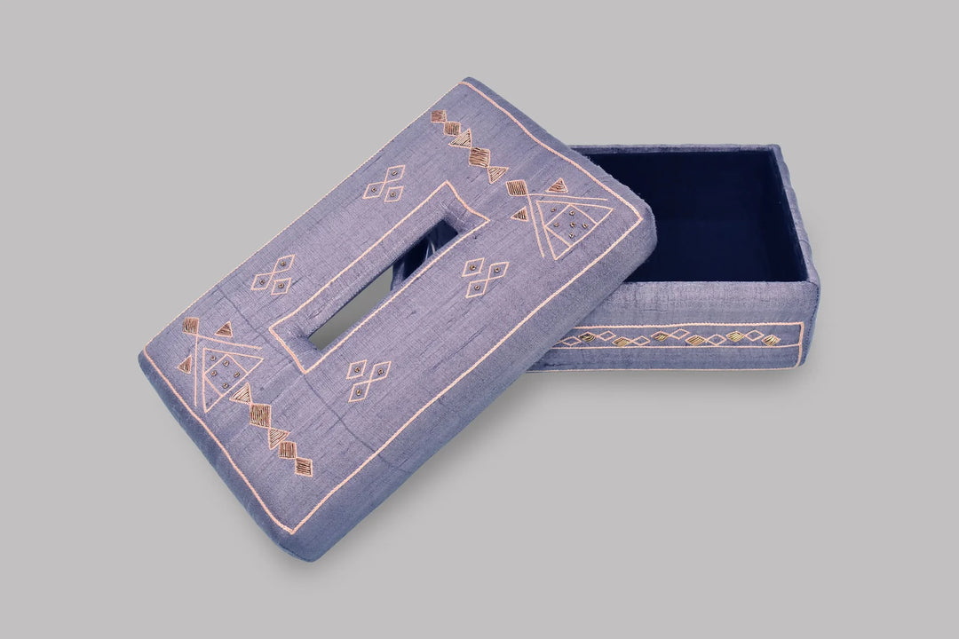 Blue Silk Tissue Box | Ferelith Tissue Box - Gray