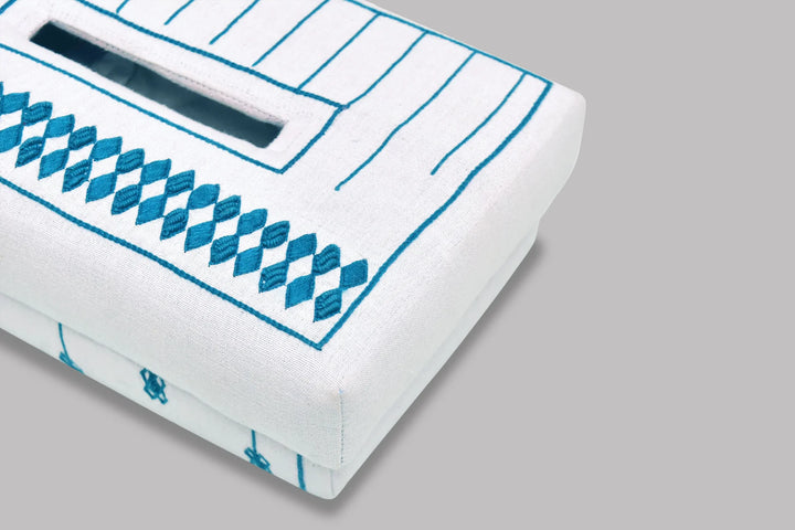 Sky-Inspired Handwoven Tissue Box | Caeruleusy Tissue Box - White & Blue
