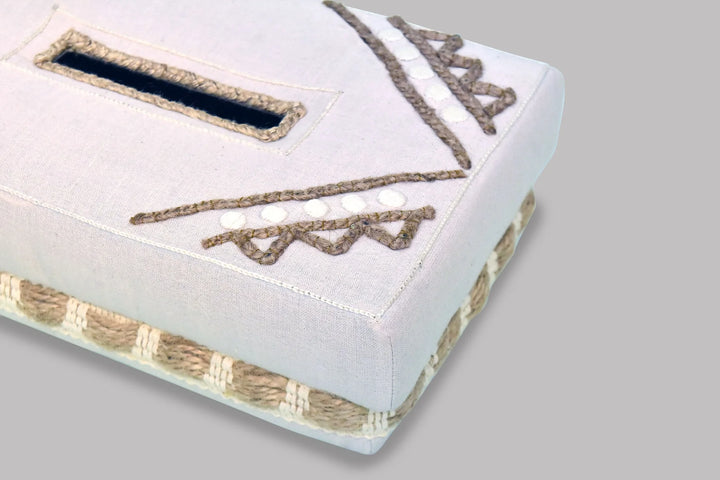 Artistic Handwoven Cotton Tissue Box | Sheba Hand Woven Cotton Tissue Box - White